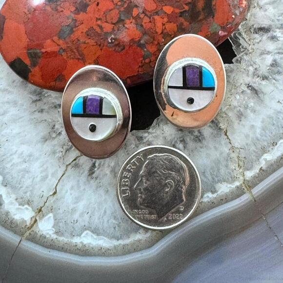 Starllie & Sheryl Edaakie Sterling Multistone Inlay Sunface Stud Earrings #2 - Picture 7 of 10
